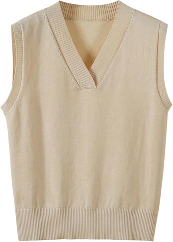 Wowcarbazole Women's V Neck Sweater Vest Sleeveless Ribbed Knit Pullover JK Uniform Classic Basic Tank Tops in Kuwait