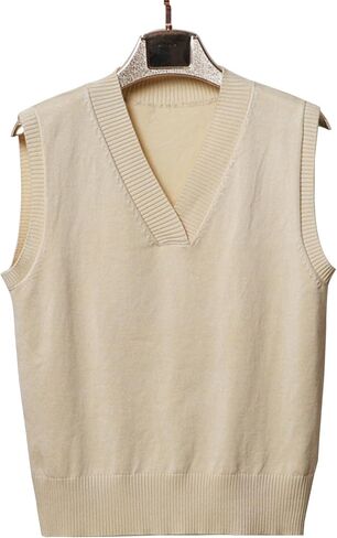 Wowcarbazole Women's V Neck Sweater Vest Sleeveless Ribbed Knit Pullover JK Uniform Classic Basic Tank Tops in Kuwait
