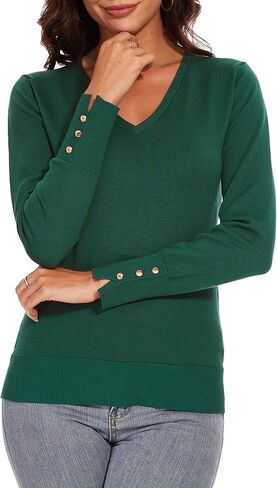 Spicy Sandia Women's V Neck Sweaters Long Sleeve Lightweight Pullover Knit Shirt Essential Top Dressy Casual in Saudi Arabia
