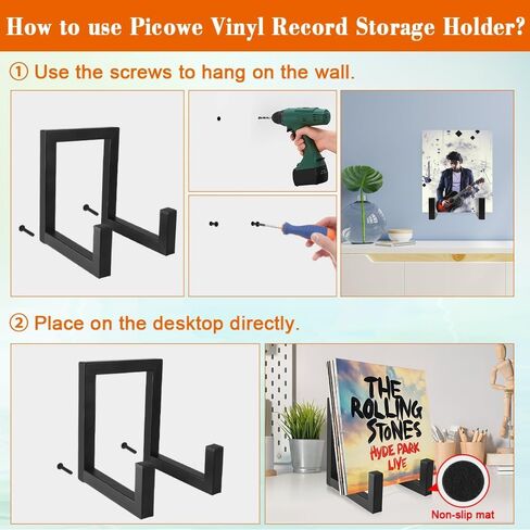 Picowe Vinyl Record Record Holder ، Black LP Display Rack Organizer ، Metal Record Stand (1 Pack) in Kuwait