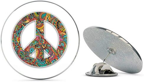 Floral Pattern Peace Sign Metal 0.75" Lapel Hat Pin Tie Tack Pinback in Saudi Arabia