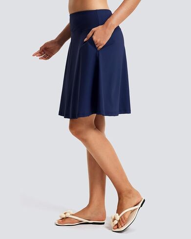 FitsT4 Sports Women's 20'' High Waisted Swim Skirt Skort Quick Dry Swimsuit Bikini Bottoms with Pockets in Kuwait