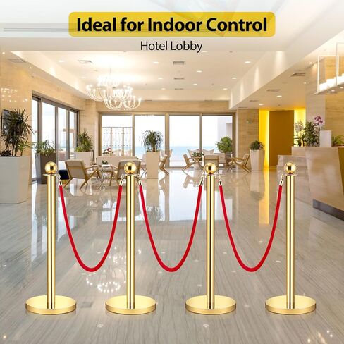 6 قطع من الحبال المخملية والأعمدة، حواجز التحكم في الحشود من الحبال المخملية الحمراء بطول 5 أقدام، عمود ذهبي مع قمة كروية، أعمدة السجاد الأحمر لحفلات الزفاف، السجاد الأحمر، المعرض، الحفلات in Kuwait