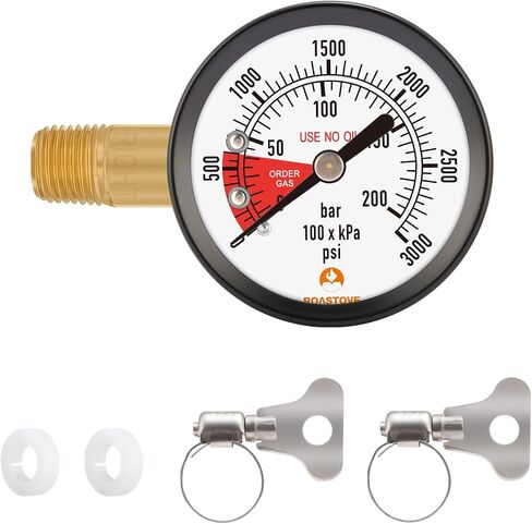 Roastove 2" Pressure Gauge for CO2 Beer keg Regulator,Regulator Gauge,0-3000psi,Left Hand Thread, with 2 Additional Sealing gaskets and Hose Clamps in Saudi Arabia