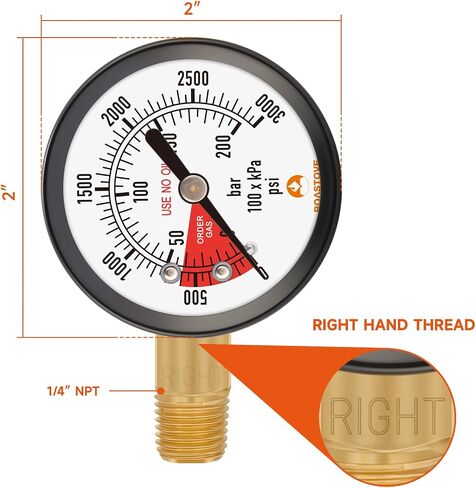 Roastove 2" Pressure Gauge for CO2 Beer keg Regulator,Regulator Gauge,0-3000psi,Left Hand Thread, with 2 Additional Sealing gaskets and Hose Clamps in Saudi Arabia