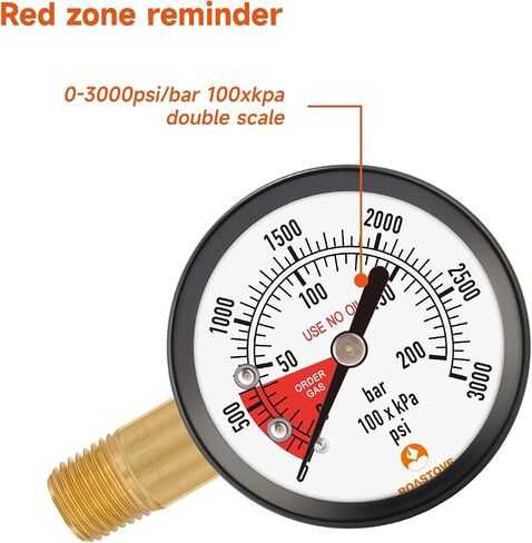 Roastove 2" Pressure Gauge for CO2 Beer keg Regulator,Regulator Gauge,0-3000psi,Left Hand Thread, with 2 Additional Sealing gaskets and Hose Clamps in Saudi Arabia