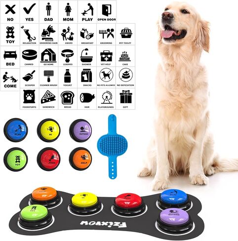 Dog Buttons Talk,Updated 8 Pack Dog Communication Buttons,Recordable Talking Training Buttons for Dogs,30 Seconds Voice Dog Speaking Buttons with Dog Bath Brush Set in Saudi Arabia