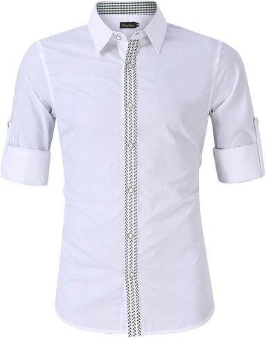 GloryStar Men's German Bavarian Oktoberfest Button Down Dress Shirts Slim Fit Plaid Long Sleeve Shirt for Lederhosen in Kuwait