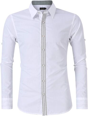 GloryStar Men's German Bavarian Oktoberfest Button Down Dress Shirts Slim Fit Plaid Long Sleeve Shirt for Lederhosen in Kuwait