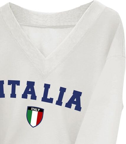 WDIRARA Women's V Neck Letter Graphic Oversized Sweatshirt Long Sleeve Drop Shoulder Pullover Top in Saudi Arabia