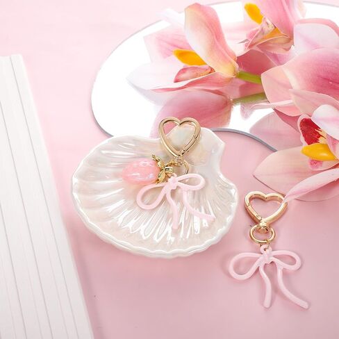 2Pcs Cute Bow Strawberry Keychain for Women, Metal Pink Bow Girls Bag Charm Key Chain Accessories, Heart Keychains Decor for Purse Handbag in Saudi Arabia