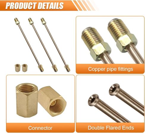 3PCS 3/16" Brake Line Kit with Fittings, 16" Long Stainless Steel Brake Line with Inverted Double Flare Ends, Flexible Brake Line Repair Kit with Standard Tube Nuts Unions (16 Inch-Copper Nickel) in Saudi Arabia
