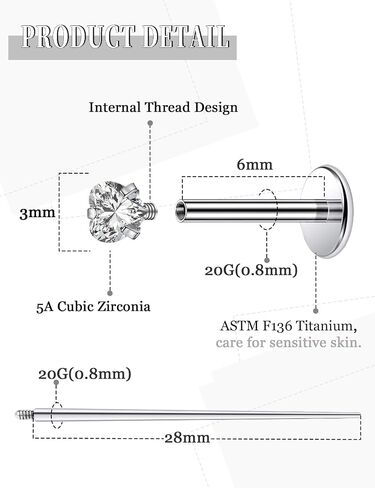 20G 18G 16G Internally Threaded Astm F136 Titanium Nose Ring Studs Flat Back Studs Earrings G23 Titanium Tragus Helix Conch Cartilage Earrings Piercing Jewelry For Women Men Clear Pink CZ in Saudi Arabia