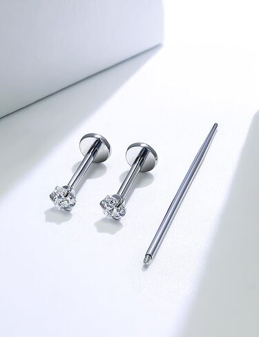 20G 18G 16G Internally Threaded Astm F136 Titanium Nose Ring Studs Flat Back Studs Earrings G23 Titanium Tragus Helix Conch Cartilage Earrings Piercing Jewelry For Women Men Clear Pink CZ in Saudi Arabia