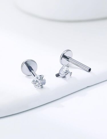 20G 18G 16G Internally Threaded Astm F136 Titanium Nose Ring Studs Flat Back Studs Earrings G23 Titanium Tragus Helix Conch Cartilage Earrings Piercing Jewelry For Women Men Clear Pink CZ in Saudi Arabia