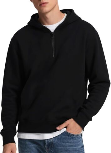 رجال هوديي ربع الرمز البريدي للبلوزات الصوف هوديز الصوف غير الرسمي قميص عرق مقلع للأكمام الرياضية الطويلة للرجال in Kuwait