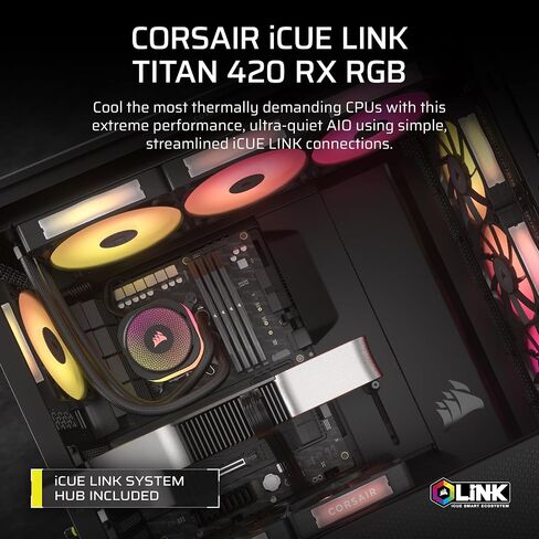 مبرد وحدة المعالجة المركزية السائل CORSAIR iCUE Link Titan 240 RX RGB - 240 مم AIO - ضوضاء منخفضة - محرك تبريد FlowDrive - Intel LGA 1851/1700، AMD AM5/AM4 - 2X RX120 RGB Fans - يتضمن محور نظام iCUE Link - أسود in Kuwait
