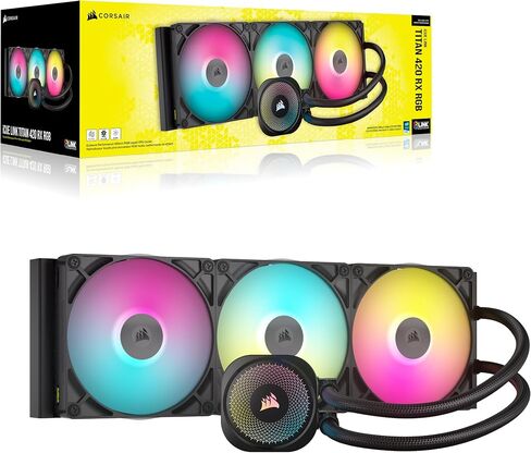 مبرد وحدة المعالجة المركزية السائل CORSAIR iCUE Link Titan 240 RX RGB - 240 مم AIO - ضوضاء منخفضة - محرك تبريد FlowDrive - Intel LGA 1851/1700، AMD AM5/AM4 - 2X RX120 RGB Fans - يتضمن محور نظام iCUE Link - أسود in Kuwait