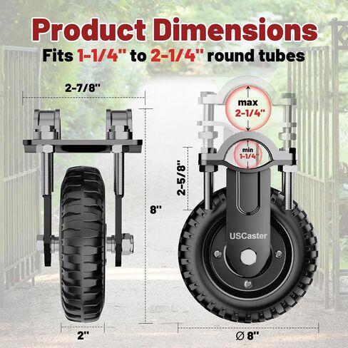 Gate Wheel for Metal Tube Gate with 1-1/4" Thru 2-1/4" OD,8 Inch Gate Caster,Heavy Duty Farm Gate Wheel for Metal Swing Gate Fence Support,550LBS Capacity (Red,1 Pack) in Saudi Arabia