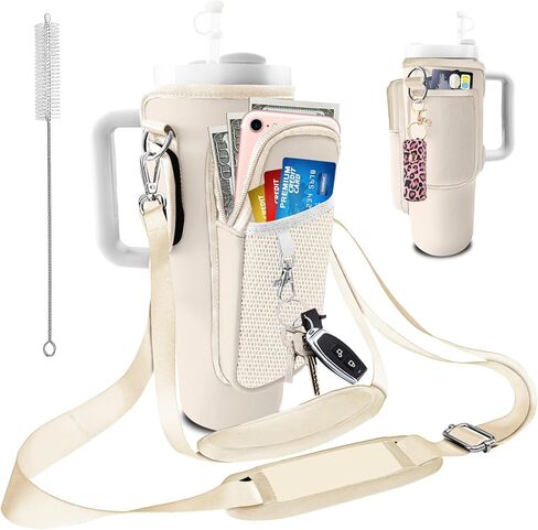 حقيبة حامل ستانلي لـ Stanley 40oz/30oztumbler مع الهاتف مع حزامين قابل للتعديل ، 3 جيوب زجاجة كأس الحاملة كيس وحالة ، إكسسوارات للمشي لمسافات طويلة in Kuwait