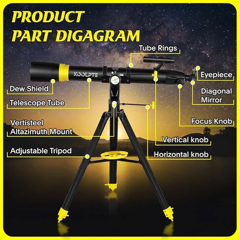 Telescope with Digital Eyepiece - Astronomy Refracting Telescope 90mm Aperture 900mm Vertisteel Altazimuth Mount, Compact and Powerful for Beginners,Professionals and Kids, Perfect for Observing White in Saudi Arabia