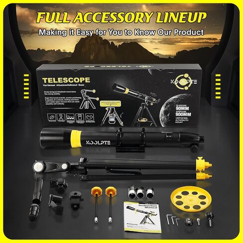Telescope with Digital Eyepiece - Astronomy Refracting Telescope 90mm Aperture 900mm Vertisteel Altazimuth Mount, Compact and Powerful for Beginners,Professionals and Kids, Perfect for Observing White in Saudi Arabia