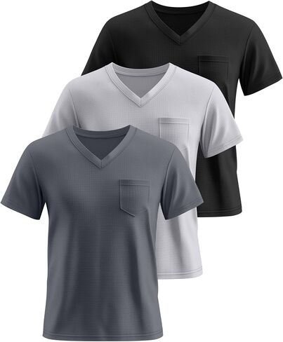 Huukeay 3 Pack Men's Waffle Derts v Teee مع جيب قصير الأكمام القصيرة الصيفية المحبوك in Saudi Arabia