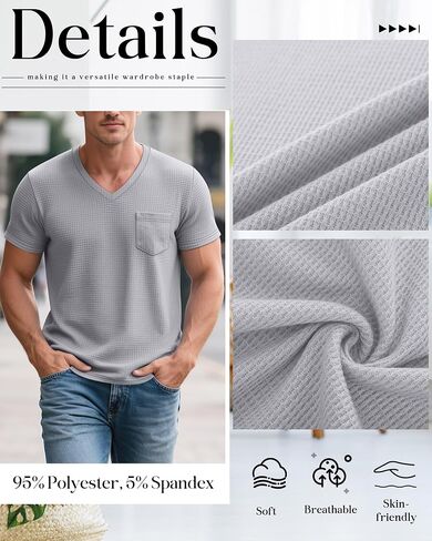 Huukeay 3 Pack Men's Waffle Derts v Teee مع جيب قصير الأكمام القصيرة الصيفية المحبوك in Saudi Arabia