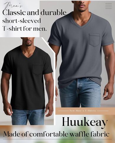 Huukeay 3 Pack Men's Waffle Derts v Teee مع جيب قصير الأكمام القصيرة الصيفية المحبوك in Saudi Arabia