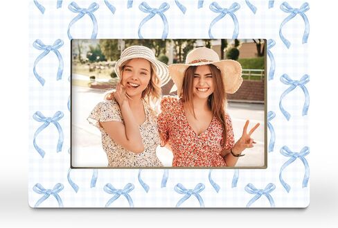 Blue Bow Plaid Gifts Picture Frame, Preppy Coquette Girly Gifts for Girlfriend Teen Girls Friend Sister Besties, Funky Ribbon Aesthetic Photo Frame 4x6 Horizontal Photo for Tabletop Display in Kuwait