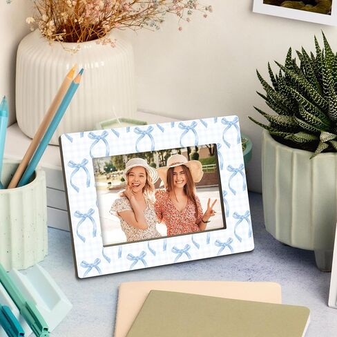 Blue Bow Plaid Gifts Picture Frame, Preppy Coquette Girly Gifts for Girlfriend Teen Girls Friend Sister Besties, Funky Ribbon Aesthetic Photo Frame 4x6 Horizontal Photo for Tabletop Display in Kuwait