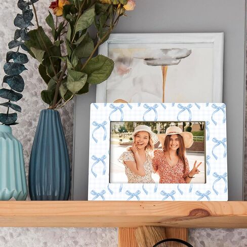 Blue Bow Plaid Gifts Picture Frame, Preppy Coquette Girly Gifts for Girlfriend Teen Girls Friend Sister Besties, Funky Ribbon Aesthetic Photo Frame 4x6 Horizontal Photo for Tabletop Display in Kuwait