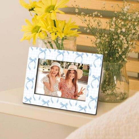 Blue Bow Plaid Gifts Picture Frame, Preppy Coquette Girly Gifts for Girlfriend Teen Girls Friend Sister Besties, Funky Ribbon Aesthetic Photo Frame 4x6 Horizontal Photo for Tabletop Display in Kuwait