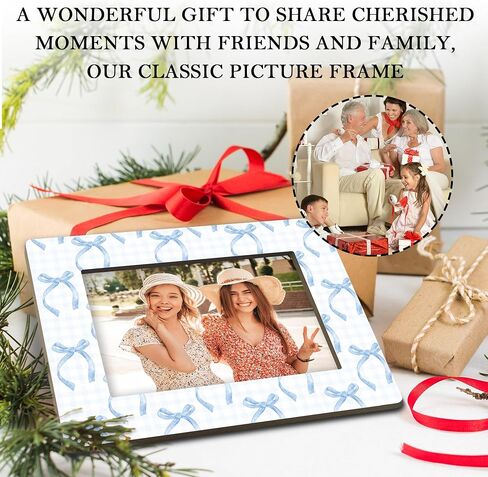 Blue Bow Plaid Gifts Picture Frame, Preppy Coquette Girly Gifts for Girlfriend Teen Girls Friend Sister Besties, Funky Ribbon Aesthetic Photo Frame 4x6 Horizontal Photo for Tabletop Display in Kuwait