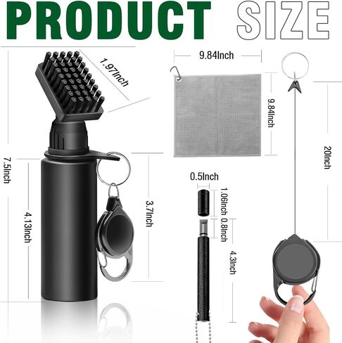 JOISAWF Golf Club Cleaner Brush with Water, 7.5" Pro Golf Groove Cleaner with Retainer Clip & Squeeze Water Bottle - Holds 4 Oz, Golf Gifts for Men Women, Essential Golf Club Bag Accessories in Saudi Arabia