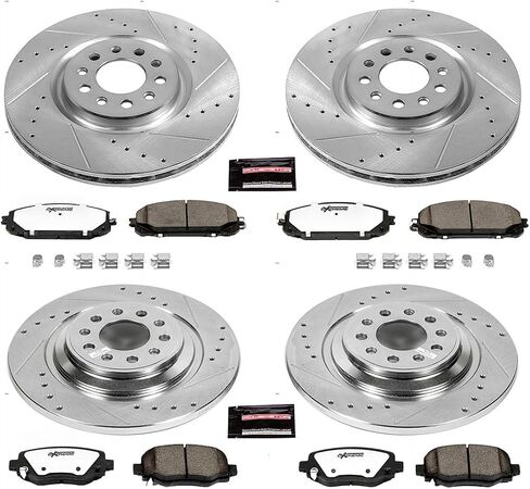 طقم فرامل Power Stop Brake لعام 2014 2015 2016 Jeep Cherokee [نماذج ثنائية المكبس الأمامية من الفرجار الأمامية والخلفية Z36 Truck & Tow Brake Kit Pads Carbon Carbon Ceramic Fads محفورة ودوارات محفورة K6541-36 in Saudi Arabia