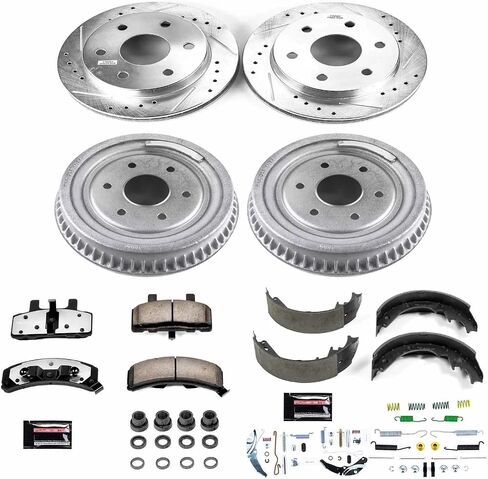 Power Stop K15035DK-36 الأمامية والخلفية Z36 Truck & Tow Truck Kit ، منصات الفرامل السيرامية الألياف الكربونية وطبول الفرامل المحفورة/المحفورة لكاديلاك Escalade ، شيفروليه تاهو [موديل محدد] in Saudi Arabia