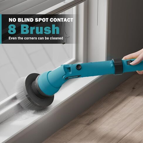 2 Battery Electric Spin Scrubber, 1000RPM Cordless Cleaning Brush Waterproof with 20V Power Supplied, Adjustable Extension Handle, 4 Replaceable Cleaning Heads, Hook, Gloves - for Tub/Tile/Wall/Floor in Kuwait