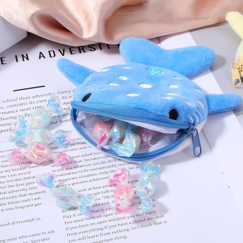 4PCS Whale Shark Coin Purse Cute Whale Shark Keychain Practical Sharks Coin Pouch Fish Sea Animal Change Purse Plush Funny Coins Wallet with Zipper Keychain for Women in Saudi Arabia