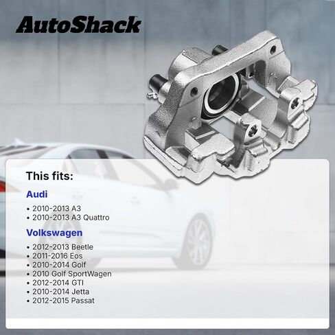 AutoShack Rear Left Brake Caliper Assembly with Bracket Replacement for Audi A3 Quattro 2010-2014 VW Jetta Golf 2011-2016 Eos 2012-2013 Beetle 2012-2014 GTI 2012-2015 Passat Driver Side BC30533 in Saudi Arabia
