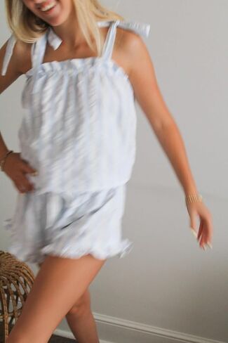 Women 2 Piece Pajama Set Tie Shoulder Peplum Cami Top Ruffle Coquette Pj Set Floral Babydoll 2 Piece Shorts Outfit in Saudi Arabia