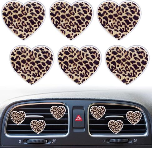 6 Pcs Heart Air Vent Clips, Leopard Print Heart Car Air Fresheners Vent Clips Long Lasting Car Diffuser Vent Clip Interior Decor Charm Decoration Cute Accessories for Women Girls in Saudi Arabia