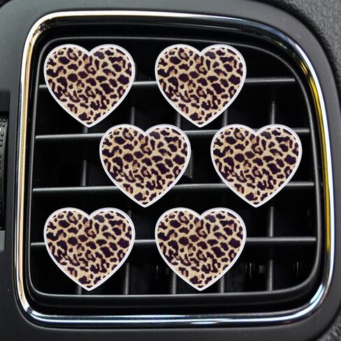 6 Pcs Heart Air Vent Clips, Leopard Print Heart Car Air Fresheners Vent Clips Long Lasting Car Diffuser Vent Clip Interior Decor Charm Decoration Cute Accessories for Women Girls in Saudi Arabia