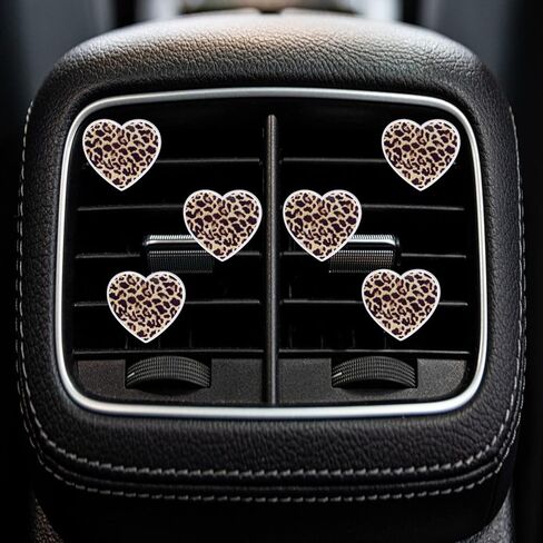 6 Pcs Heart Air Vent Clips, Leopard Print Heart Car Air Fresheners Vent Clips Long Lasting Car Diffuser Vent Clip Interior Decor Charm Decoration Cute Accessories for Women Girls in Saudi Arabia