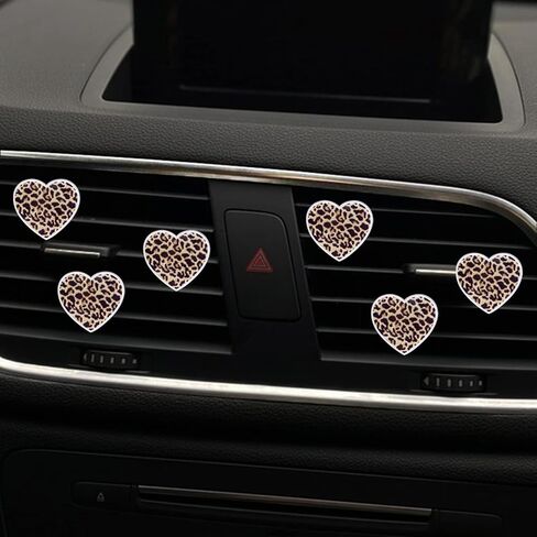 6 Pcs Heart Air Vent Clips, Leopard Print Heart Car Air Fresheners Vent Clips Long Lasting Car Diffuser Vent Clip Interior Decor Charm Decoration Cute Accessories for Women Girls in Saudi Arabia