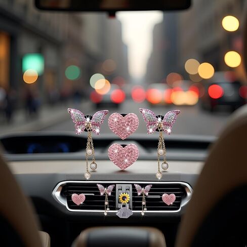 4 PCS HEART PINK و Butterfly Pandent Air Vent Clips ، Bling Heart Air Criteners Vents Clips Diamond Car Interior Decor in Saudi Arabia