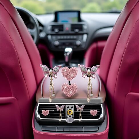 4 PCS HEART PINK و Butterfly Pandent Air Vent Clips ، Bling Heart Air Criteners Vents Clips Diamond Car Interior Decor in Saudi Arabia