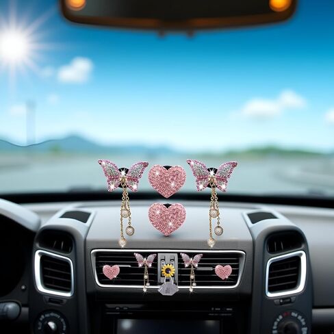 4 PCS HEART PINK و Butterfly Pandent Air Vent Clips ، Bling Heart Air Criteners Vents Clips Diamond Car Interior Decor in Saudi Arabia