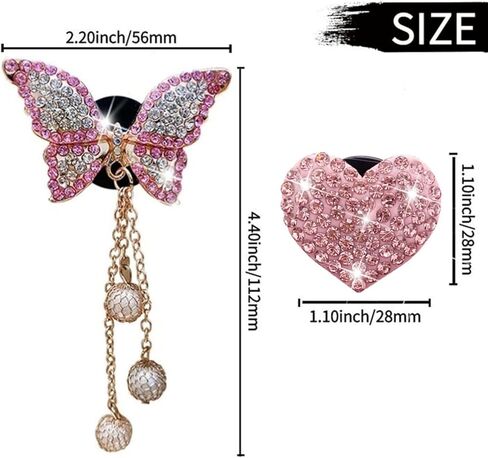 4 PCS HEART PINK و Butterfly Pandent Air Vent Clips ، Bling Heart Air Criteners Vents Clips Diamond Car Interior Decor in Saudi Arabia