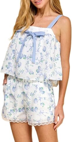 Women 2 Piece Pajama Set Tie Shoulder Peplum Cami Top Ruffle Coquette Pj Set Floral Babydoll 2 Piece Shorts Outfit in Saudi Arabia
